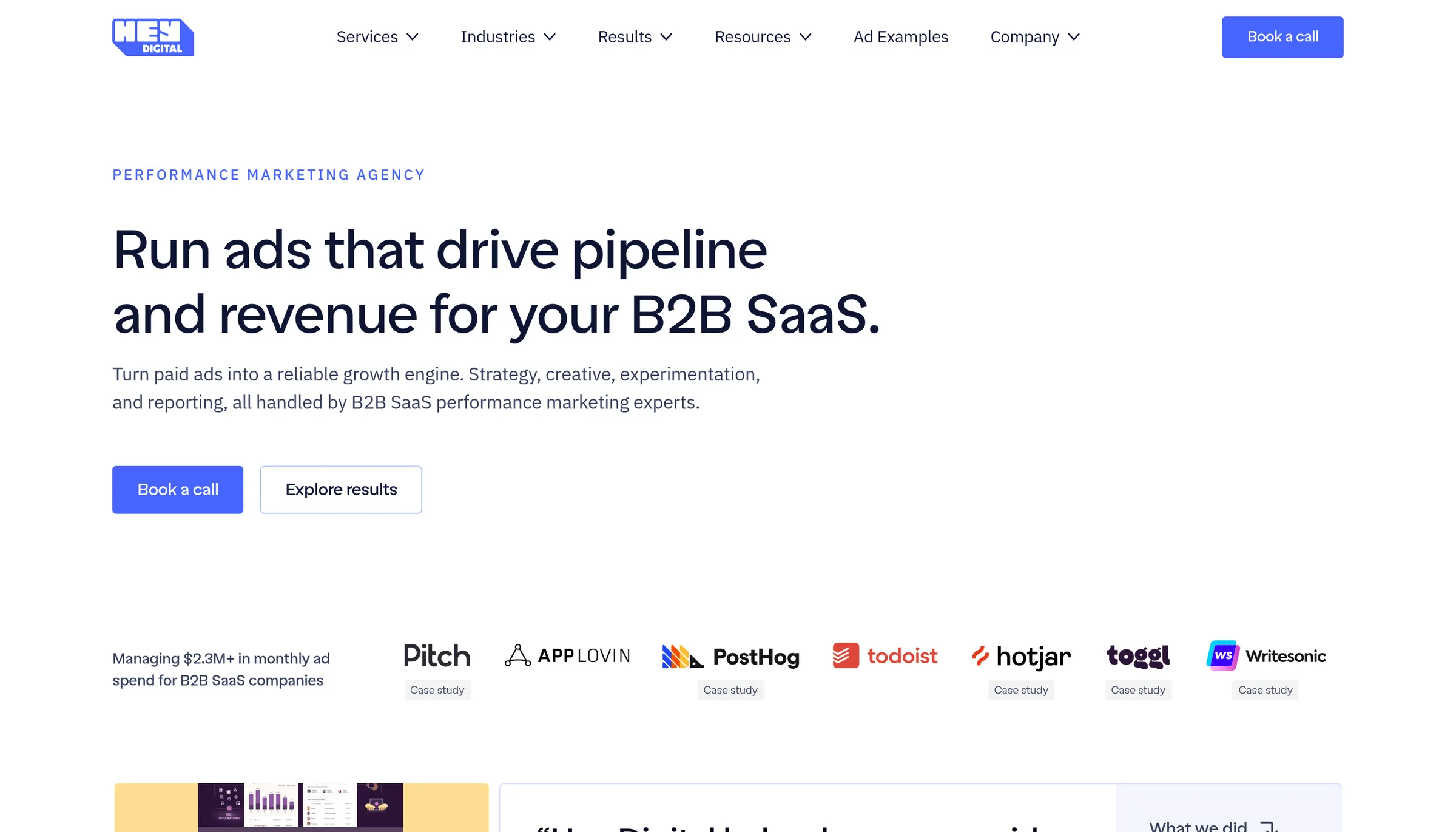 The Hey Digital homepage